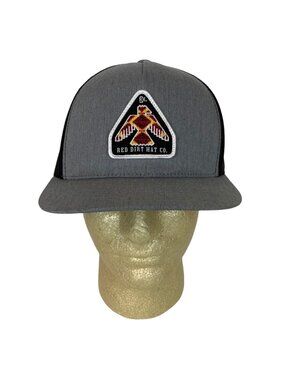 Red Dirt Hat Co Gray Black Mesh Trucker Cap Embroidered Patch Design Snapback